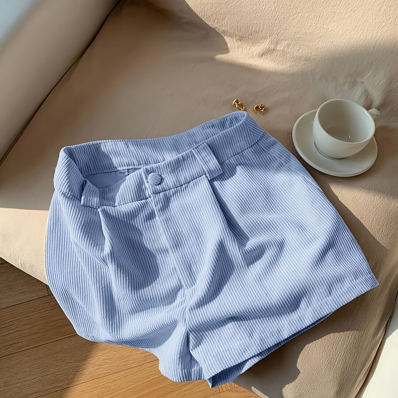 TEMU Women' Color Pleated Casual Corduroy Shorts