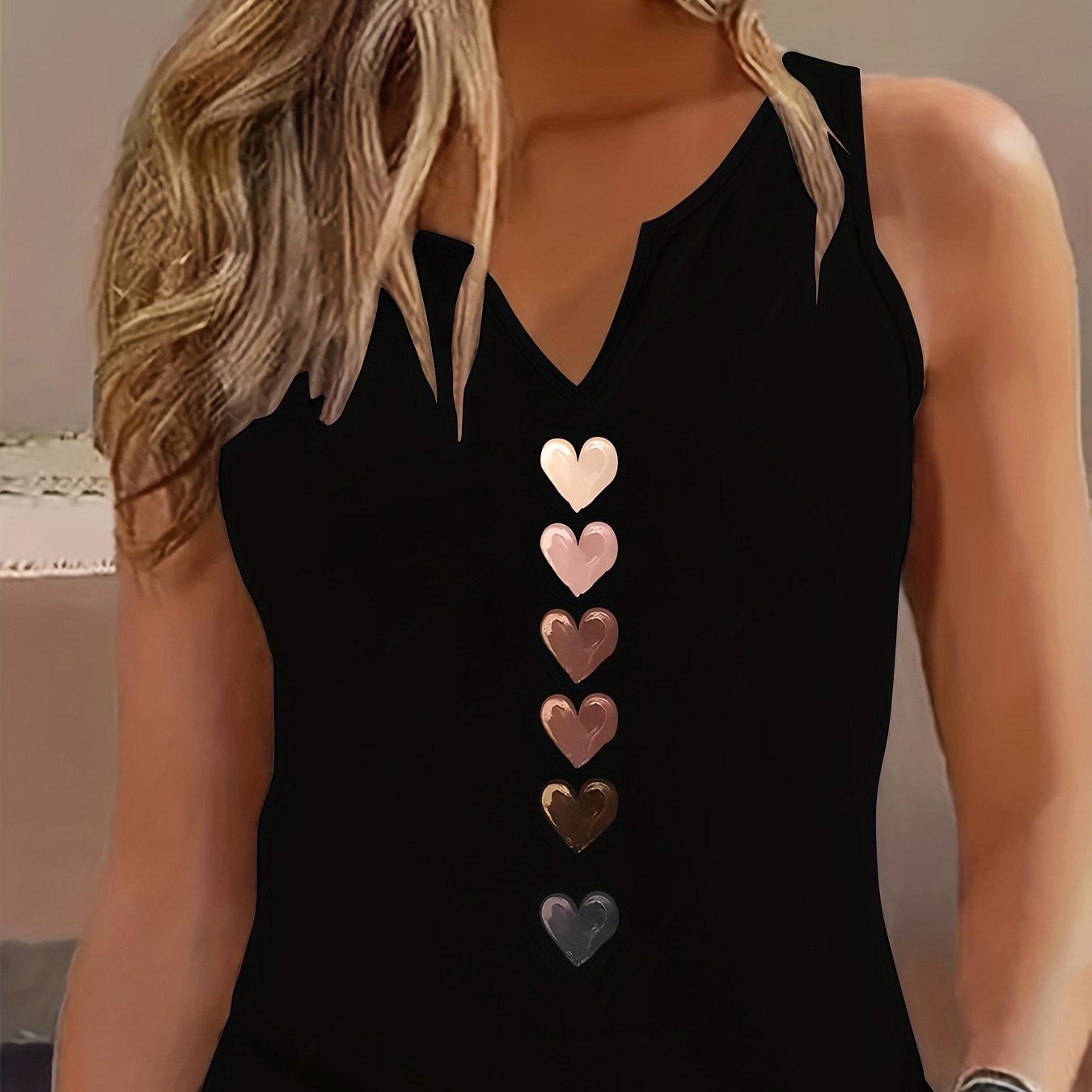 Image of Plus Size Women's Sleeveless V-neck Tank Top - Shirt, Medium -washable Top For , Spring Summer Apparel | Stylish Casualwear |