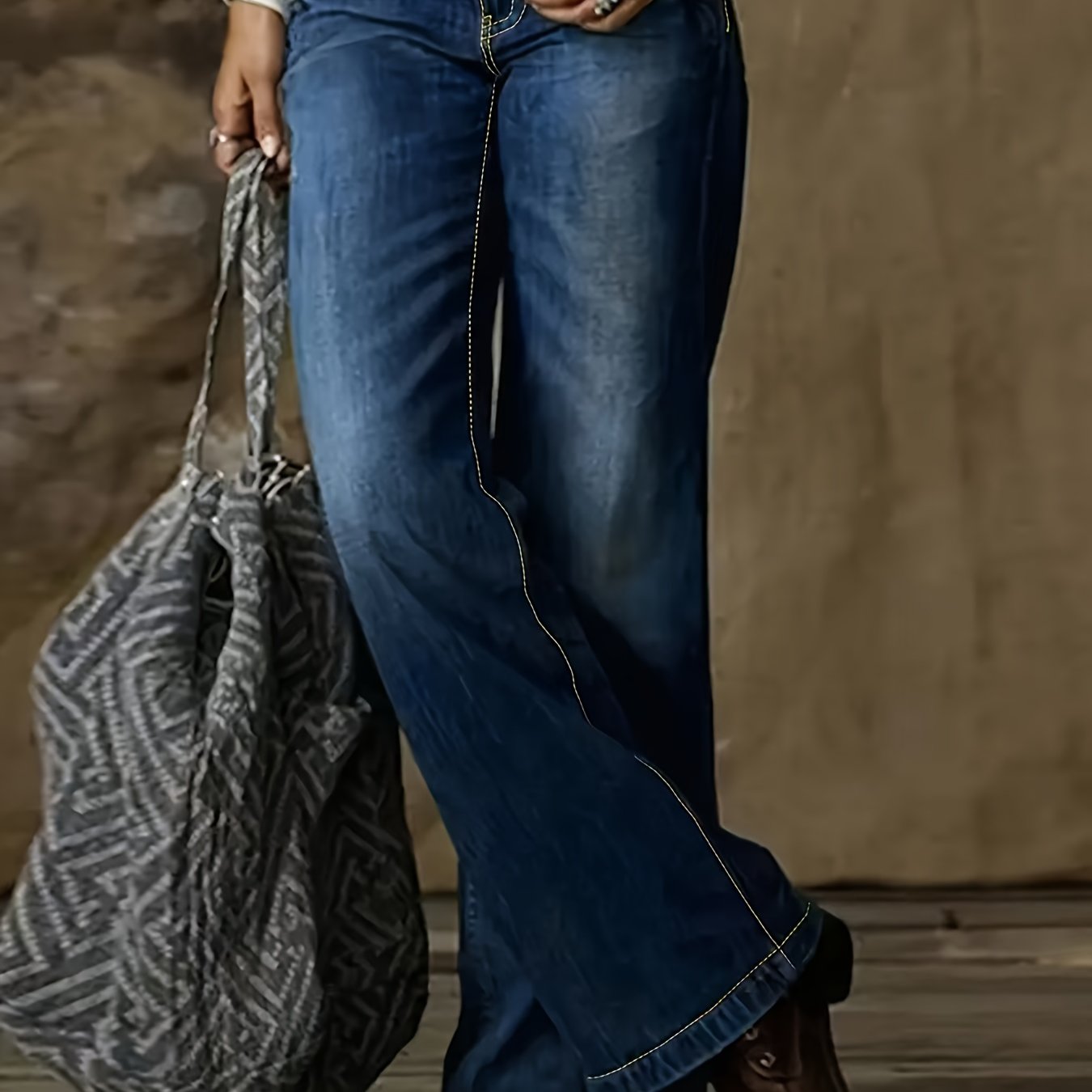 Image of 2501-1 Loose Fit Washed Blue Zipper Button Closure Jeans, Women's Denim Jeans And Clothing