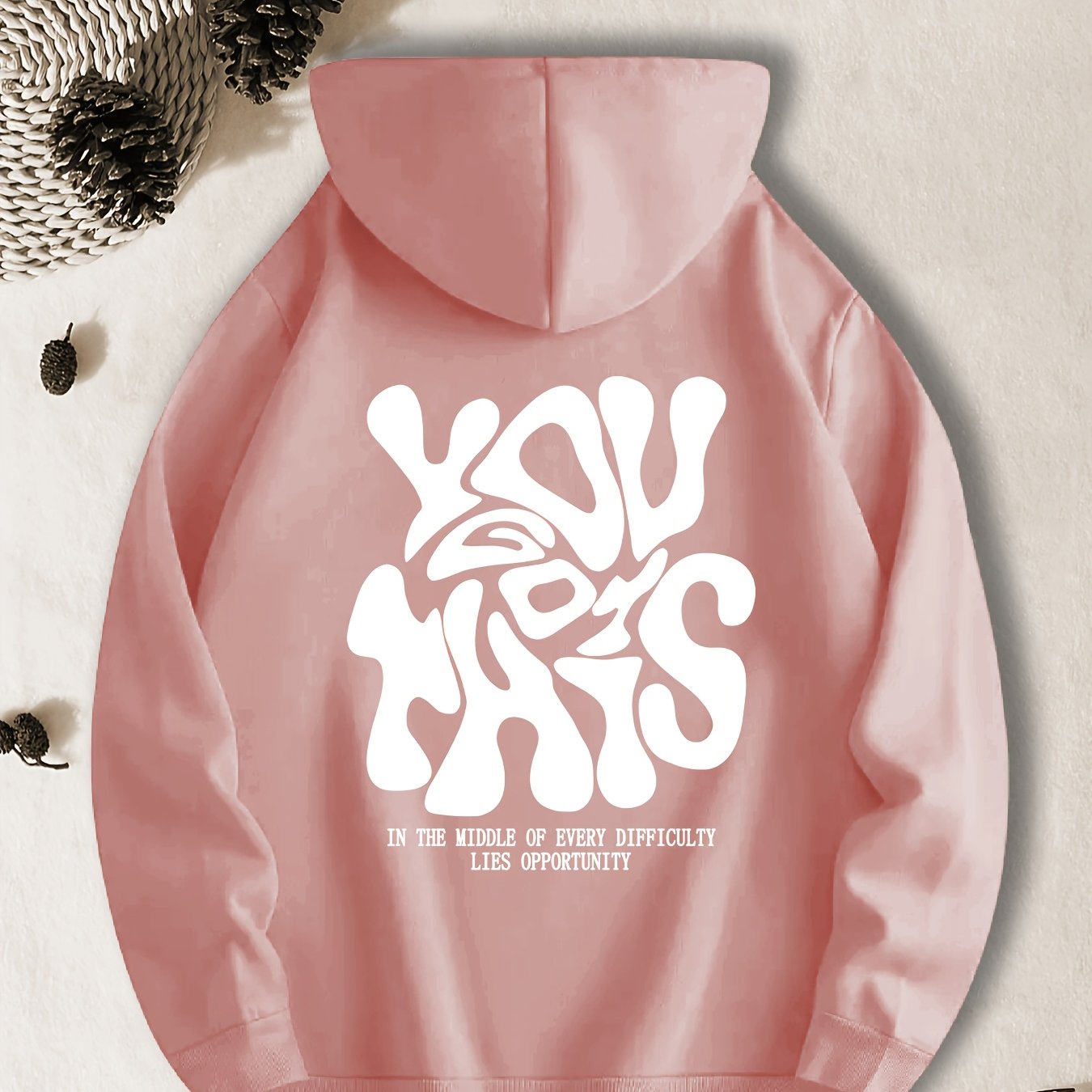 TEMU Casual Hooded Sweatshirt With Font Print