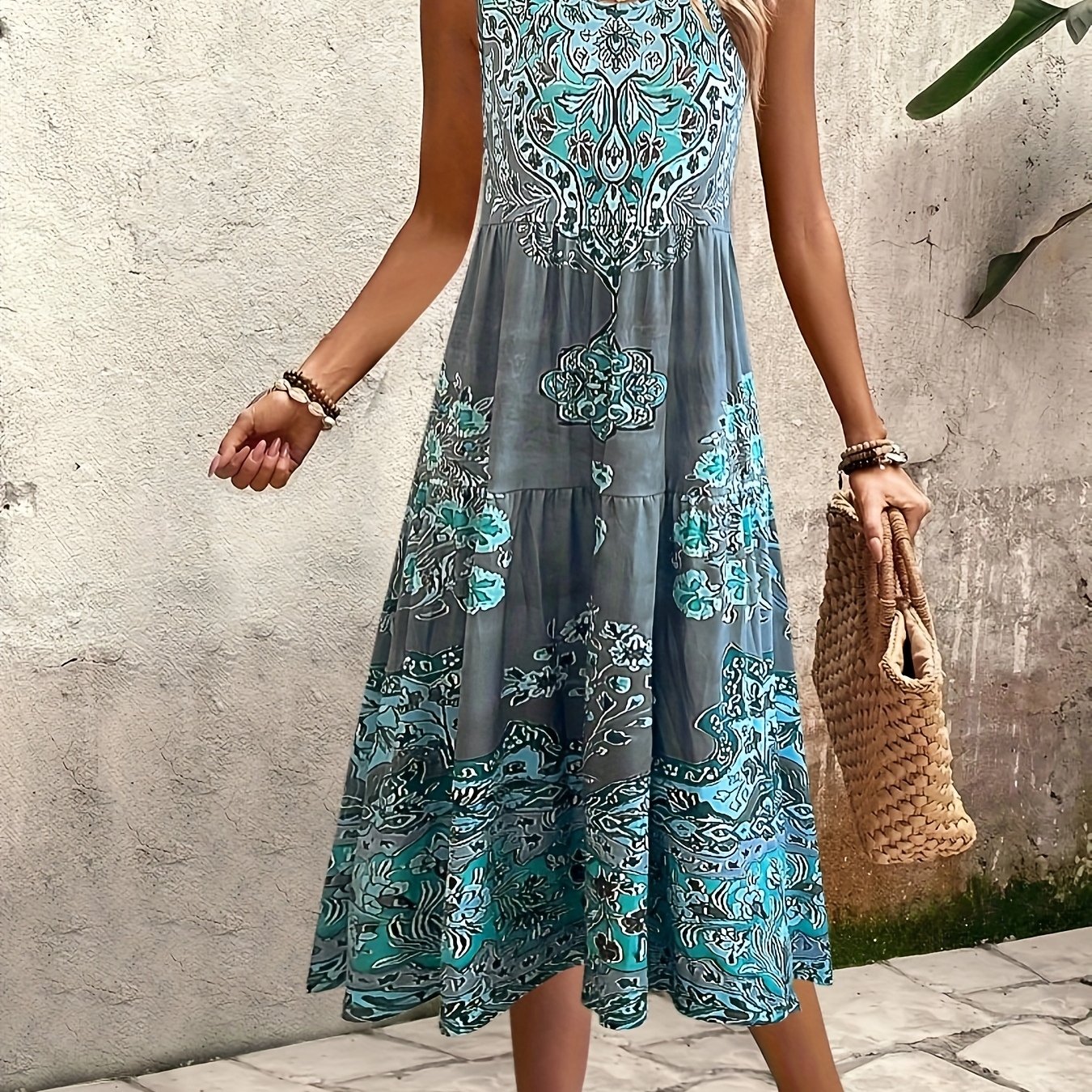 New European And Sleeveless Vest Dress Fashion Vacation Print Dress For Women