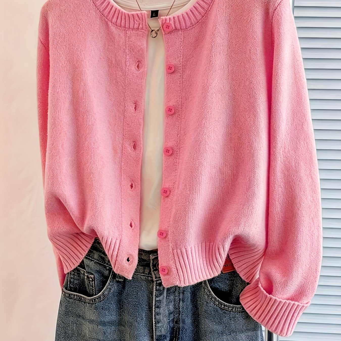TEMU Zd0314107 \ Button Front Cardigan Sweater, Solid Short Length Cardigan, Versatile Women's Cardigan