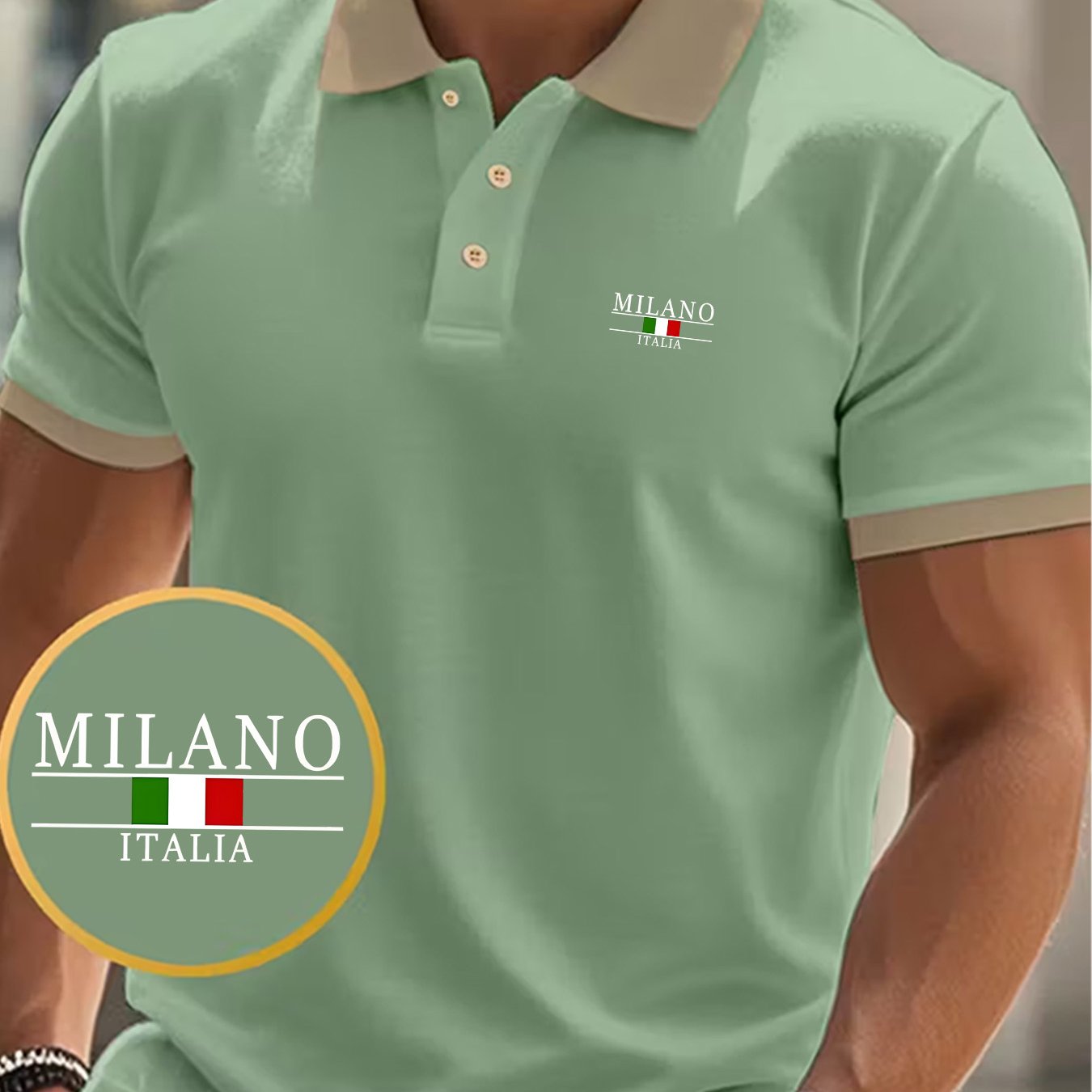 TEMU Italian Element Print Y1709, Men's Moisture-wicking Shirt, Golf Short-sleeve Shirt, 210g Knit Fabric, Business , Comfortable And Stylish