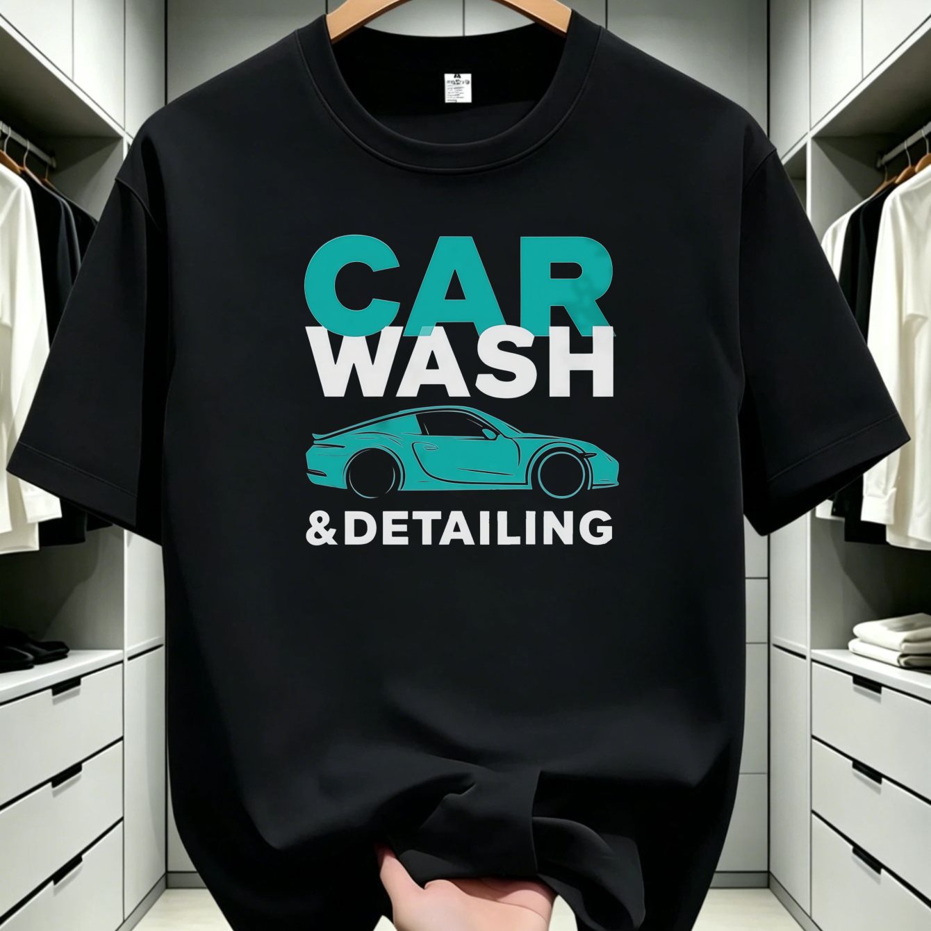 TEMU Round Neck Exercise Men's T-shirt Car Wash And Detailing Printed T-shirt Casual Leisure Fitness