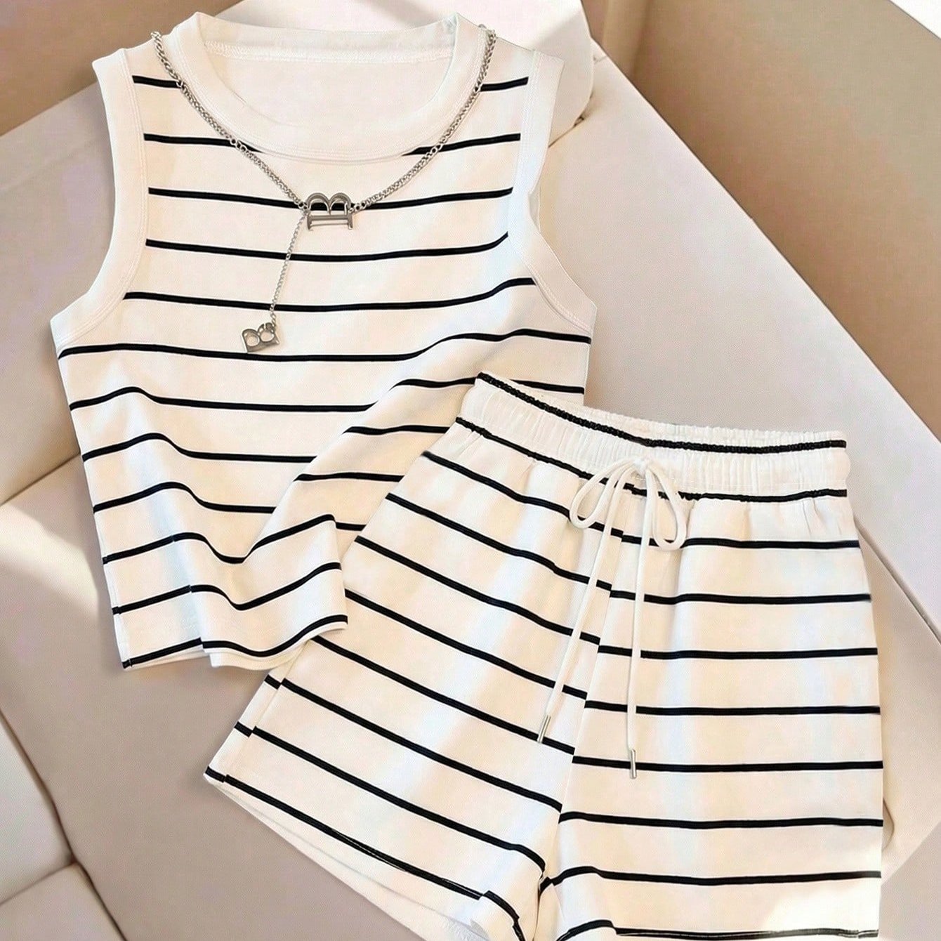 TEMU Ensemble débardeur manches et short pour femme, décontracté, ample et décontracté, convient pour à domicile, les air, les - et les quotidiens