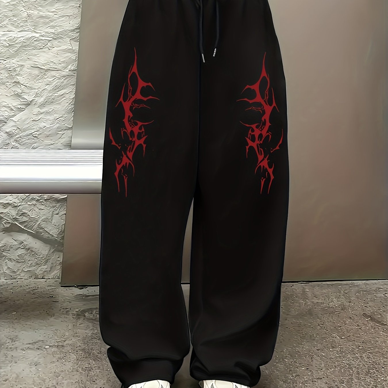 Printed High-waisted Loose Pants, Casual Hip-hop Street Style