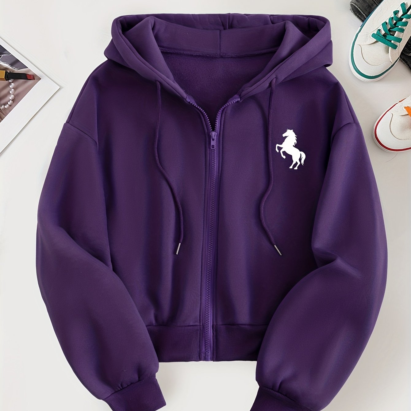 TEMU Circle D139 - A Women's Short Hooded Sweatshirt Featuring A Graphic Printed On The Left Chest. This New Autumn And Winter A Versatile, Casual