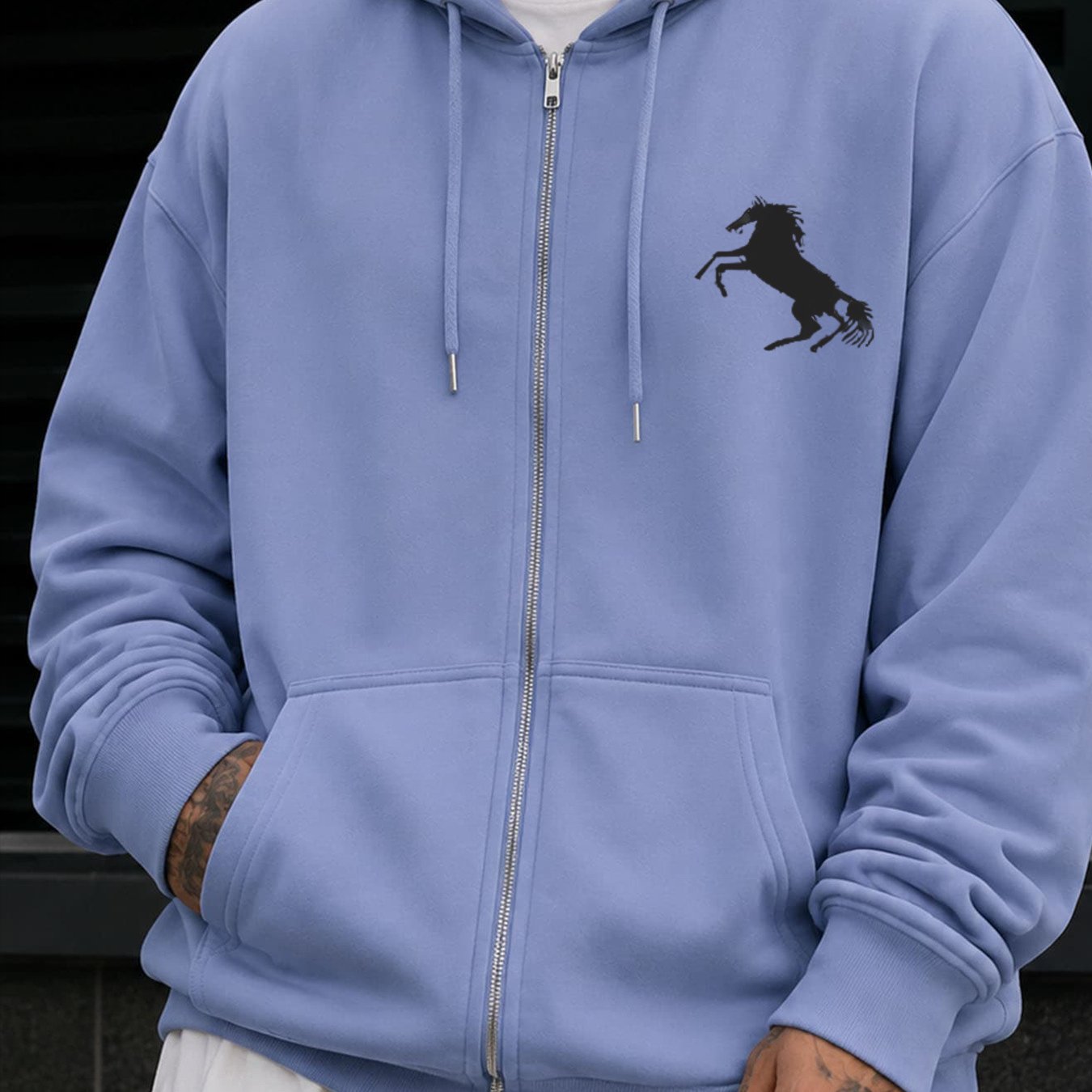 Image of New Autumn Winter Outerwear Men's Loose Fit Hooded Zip Up Sweatshirt Print, Casual Sport Style, Warm Comfortable Daily Wear, Trendy Fashion Zipper Style