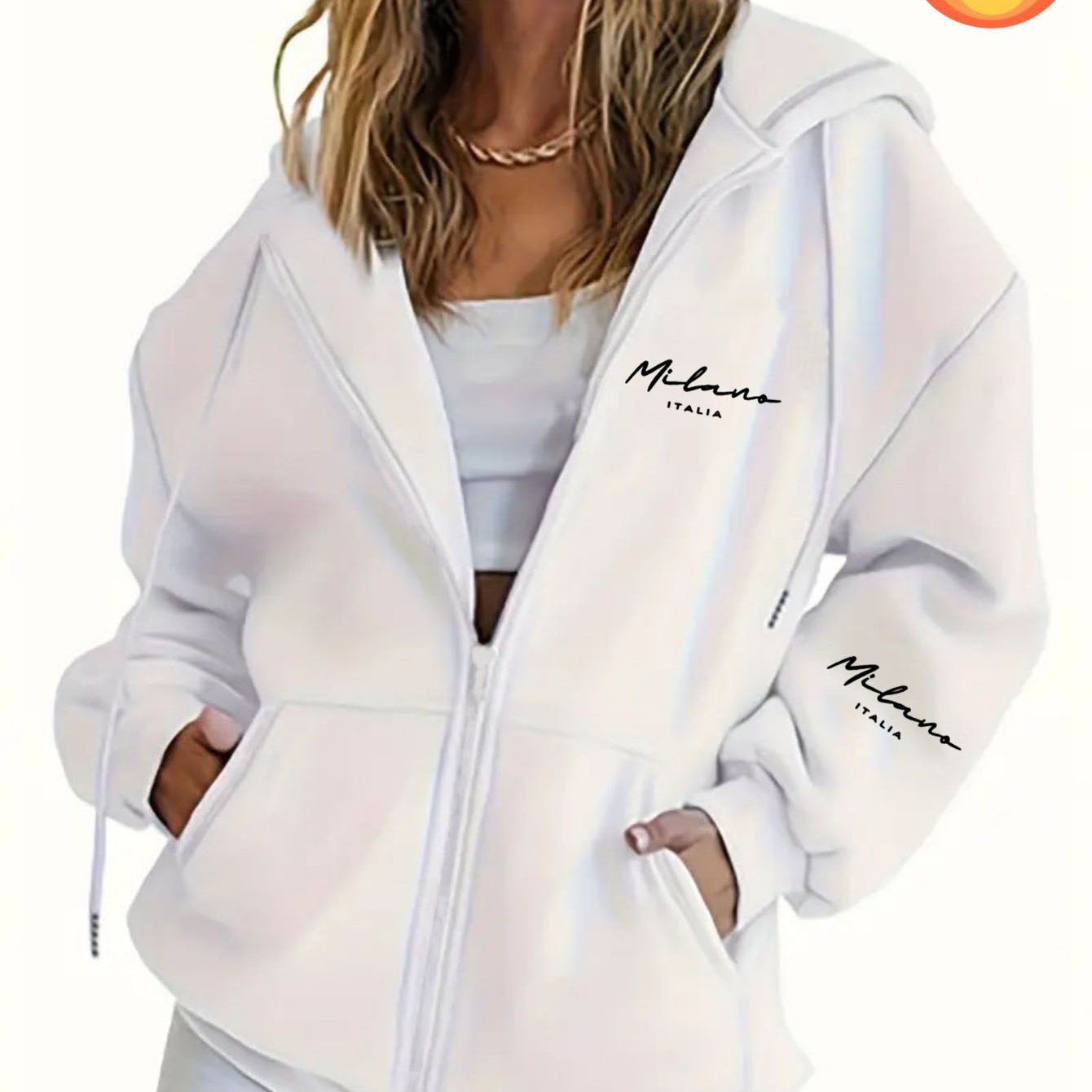 TEMU Women's Casual Zip-up Hoodie With Letter Print Design, Machine Washable With A Comfortable Interior, Warm Pullover Sweatshirt For Autumn And