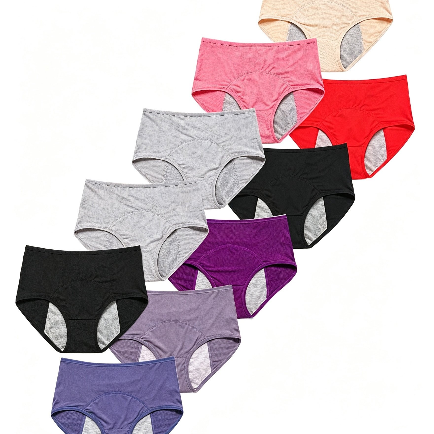 TEMU 10-pack Women's Plus-size High-waisted Leak-proof Menstrual Panties - , Breathable Lace Trim & -lifting Shorts Suitable For Heavy Menstruation,