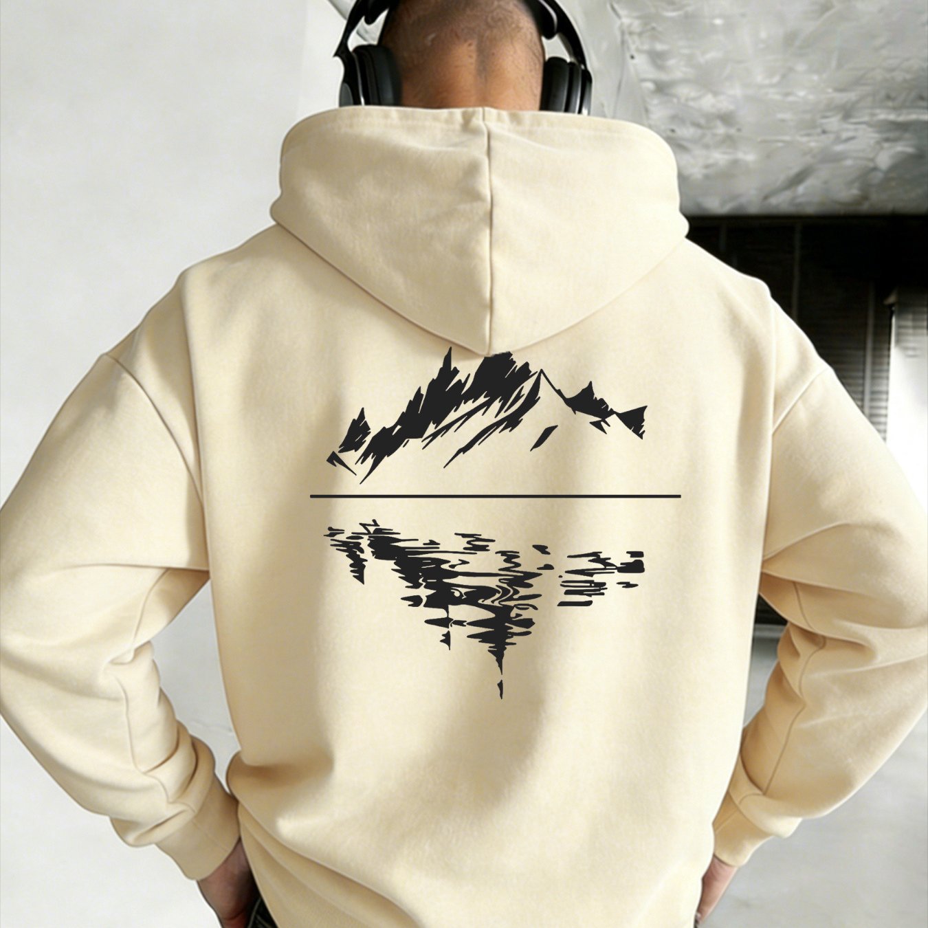 Men's Autumn Zip-up Hooded Sweatshirt With Mountain Print, Oversized Long-sleeve Casual Jacket For Spring And Fall