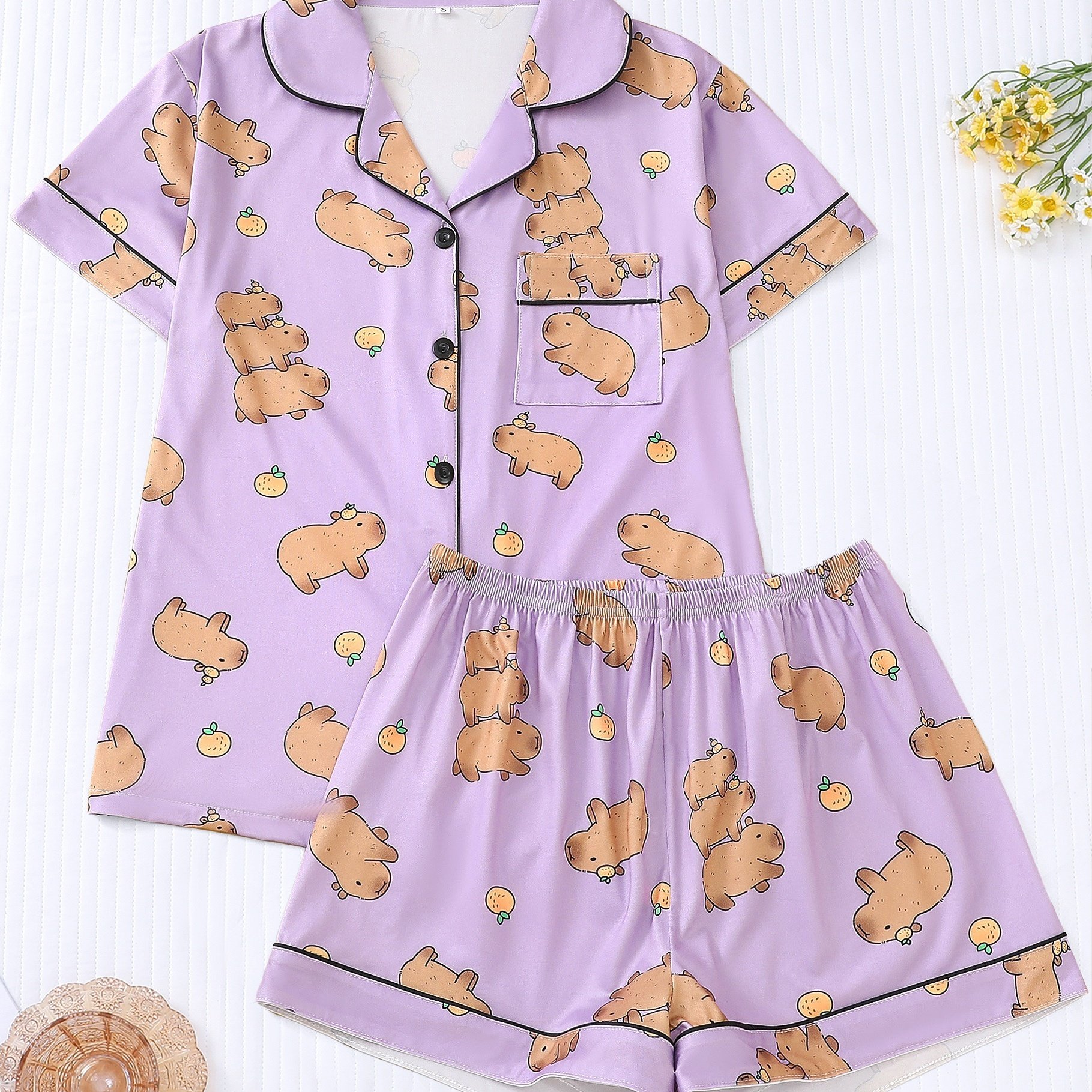 Capybara pyjama, schattig & pluizig koraal fleece Capybara kostuum