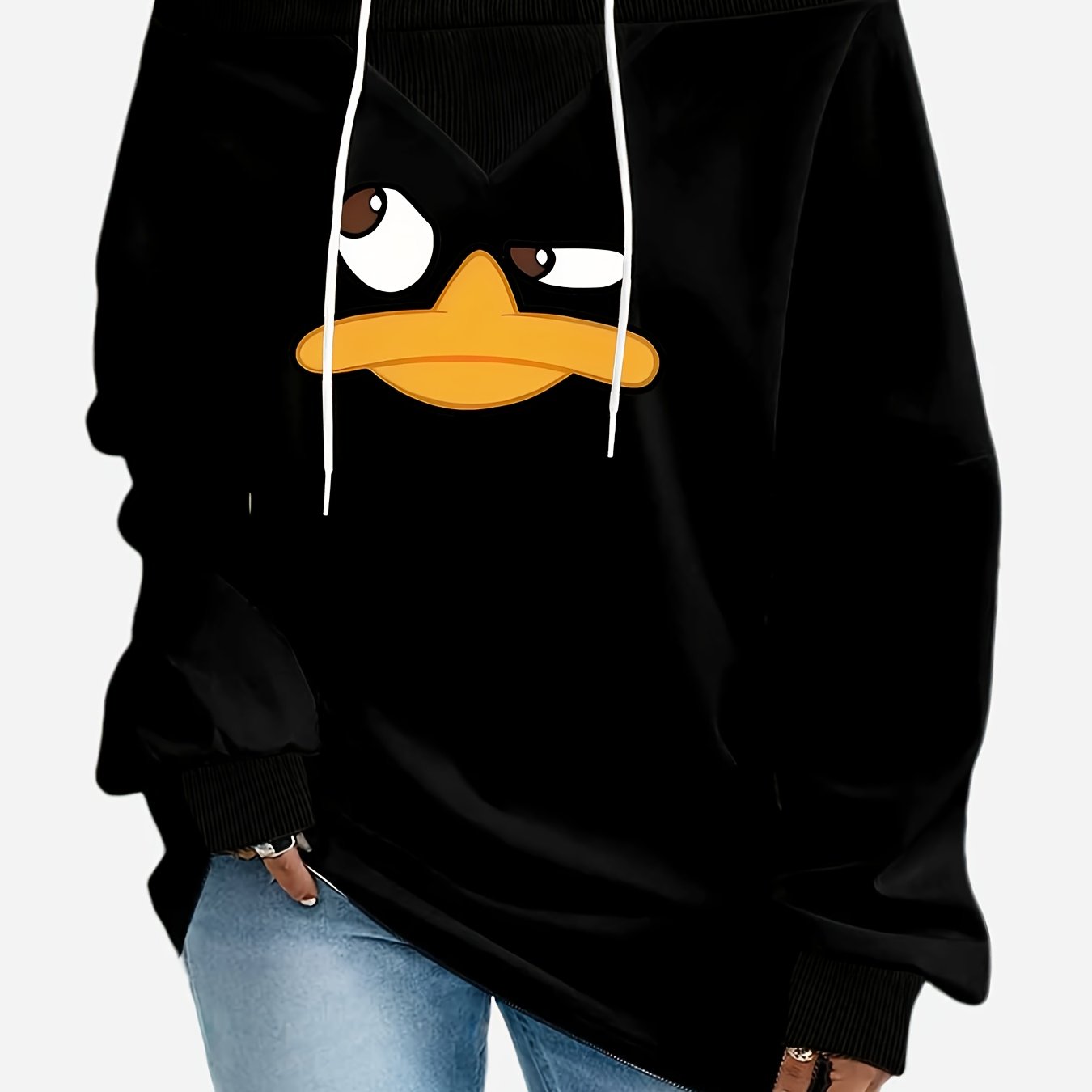 TEMU Plus Size - Plus Size - Animal Duck Print, Lazy Style, Plus-size Trendy Women's Clothing, Off-shoulder Sweatshirt For Women, Loose Fit,