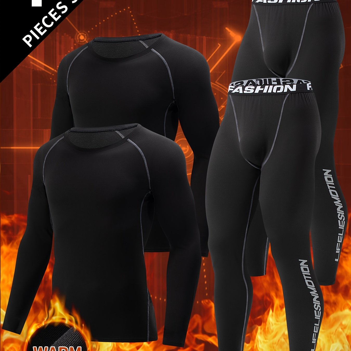 TEMU Set da 4 pezzi, completo base caldo invernale con maglia a e pantaloni, interno aderente per inverno e