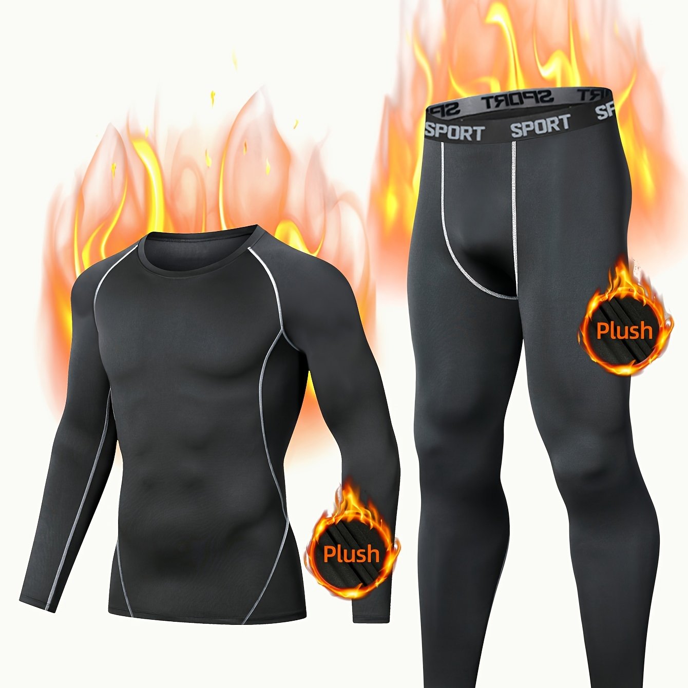 Sports Base Layer Set: Quick-dry Thickened Top And High-elastic Breathable Compression Pants, Suitable For Home And Outdoor Activities