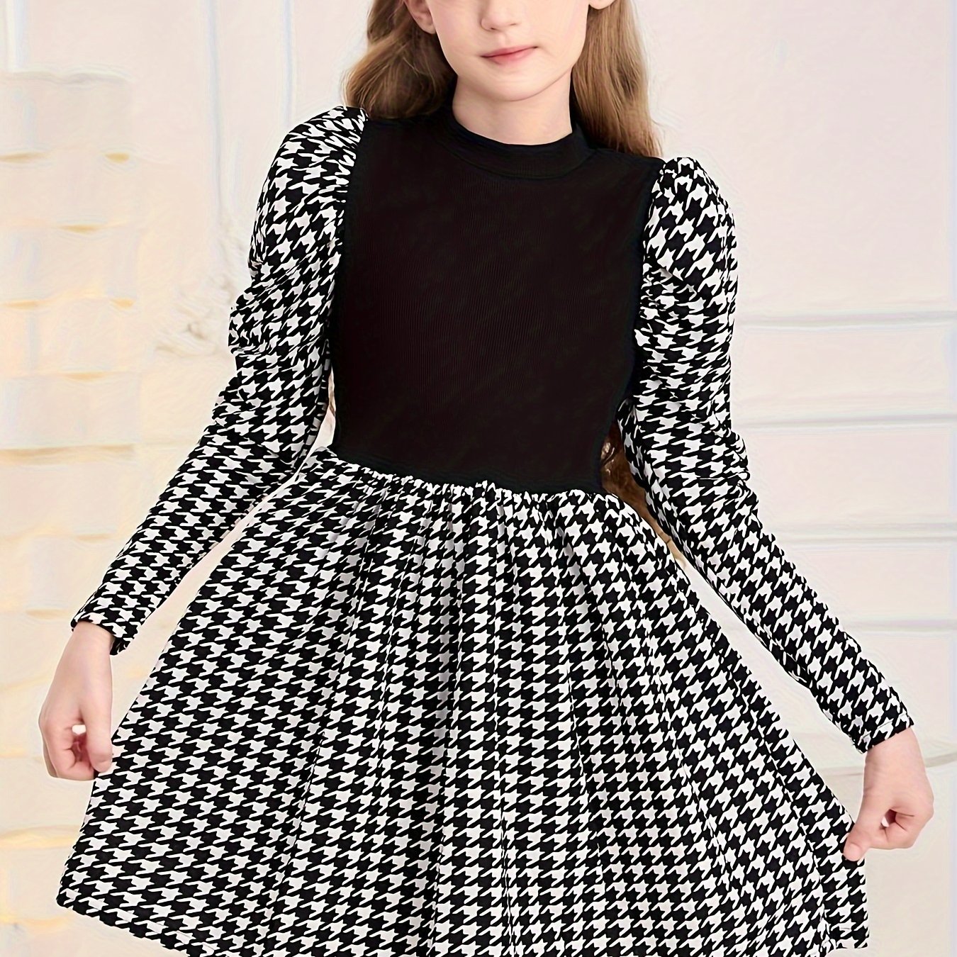 Girl's Casual Dress With Bubble Long Sleeves