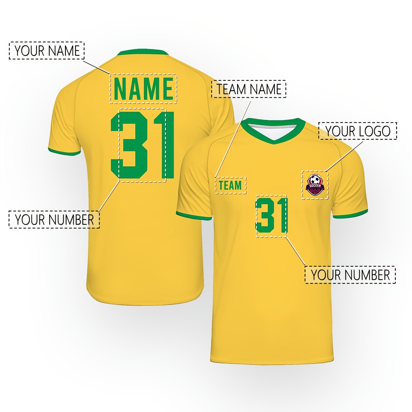 TEMU Brazil 2026 New Jersey, Soccer Jersey With Custom Logo, Badge, Name, Number, Breathable Quick-dry V-neck Short Sleeve High-stretch Fabric, Same