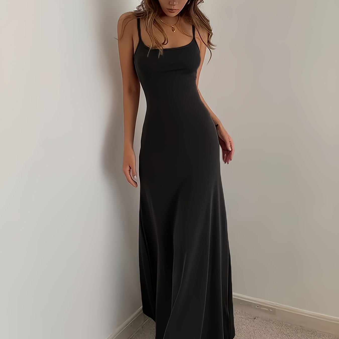 Spicy Sexy Cami Dress, Women's Solid Color Crew Neck Cami Dress