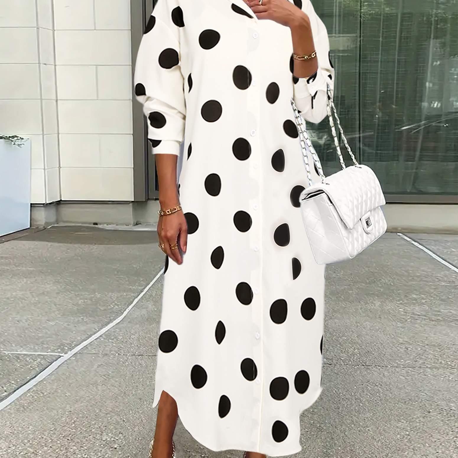 SALE！ ♪Polka Dot Long Sleeveシャツドレス kiobrvhe Womens Polka Dot Print Long Sleeve Solid Color