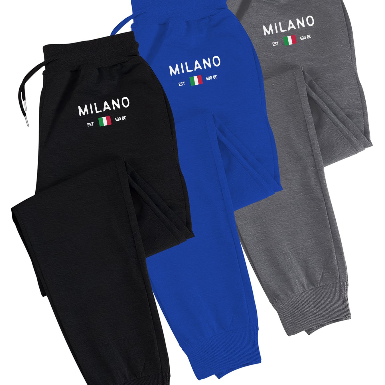 TEMU 3pcs, Print, Men's Casual Drawstring Sweatpants With Pockets Set, Comfy Jogger Sports Pants, Men's Clothes For