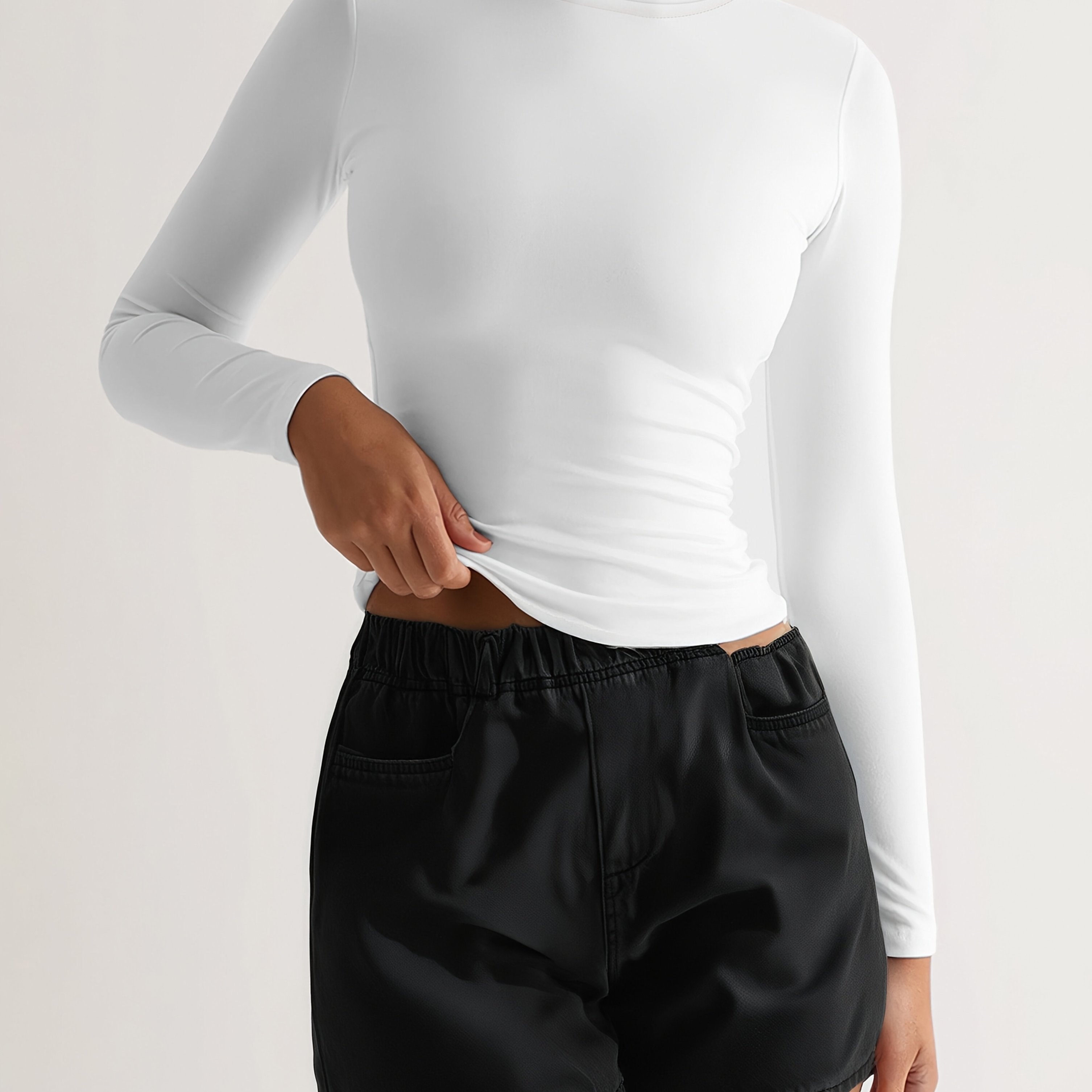 TEMU Women's Casual Fitness Long Sleeve High Spring Sports Top Breathable Comfortable Yoga Wear Round Neck Jumper Wear Sportswear