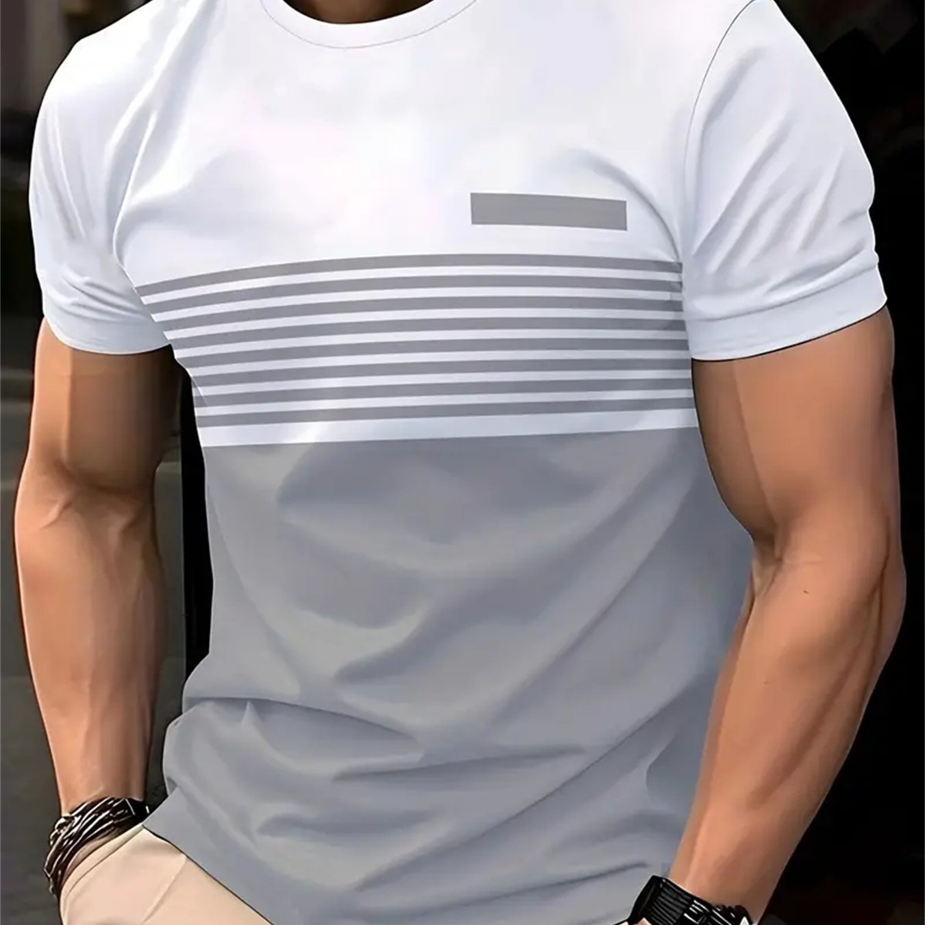 E-shop 2024 Sommer Locker Kurzarm Grau Gestreiftes T-Shirt Mode Marke Herren Rundhals Kurzarm Lässige Multicolor Patchwork Kleidung