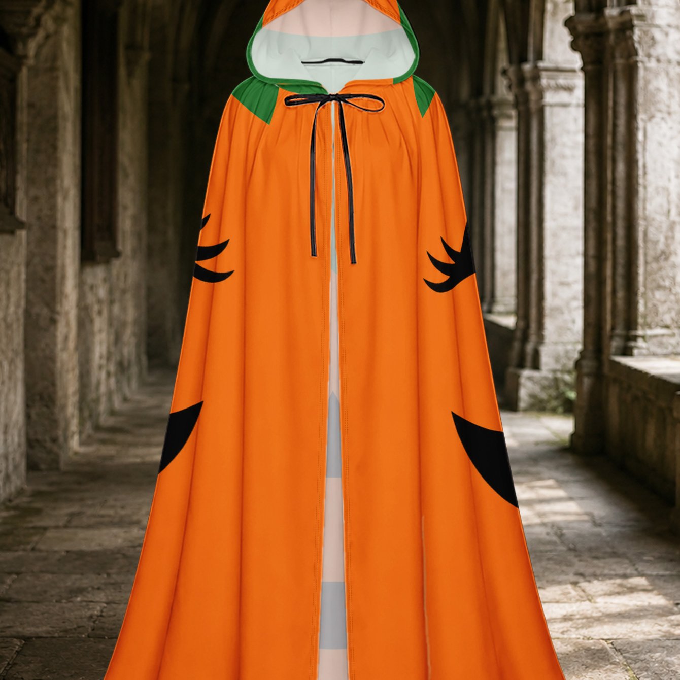 TEMU 2d Flat 1pc Hooded Cloak Featuring Cartoon Pumpkin Face On Durable Material - Suitable For Cosplay Convention, Medieval Theme, Photography,