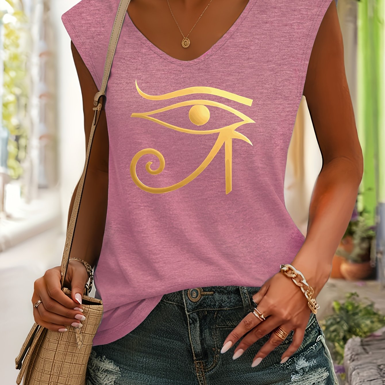 TEMU Protection, , And Of Kingship, Ancient Of Horus Pattern Printed Versatile Sleeveless Vest T-shirt, Comfortable Fabric, Breathable And Cool,