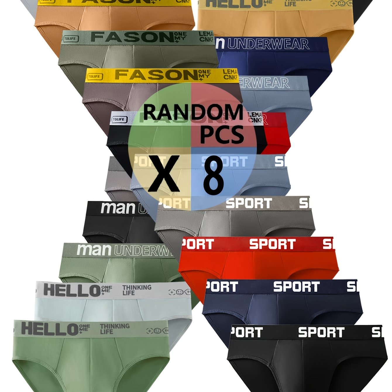 Image of Random The 8pcs Men&;s Underwear Of High-quality Fabric, Breathable And Not Stuffy, With Fashionable Letter Decorations Suitable For Daily Wear