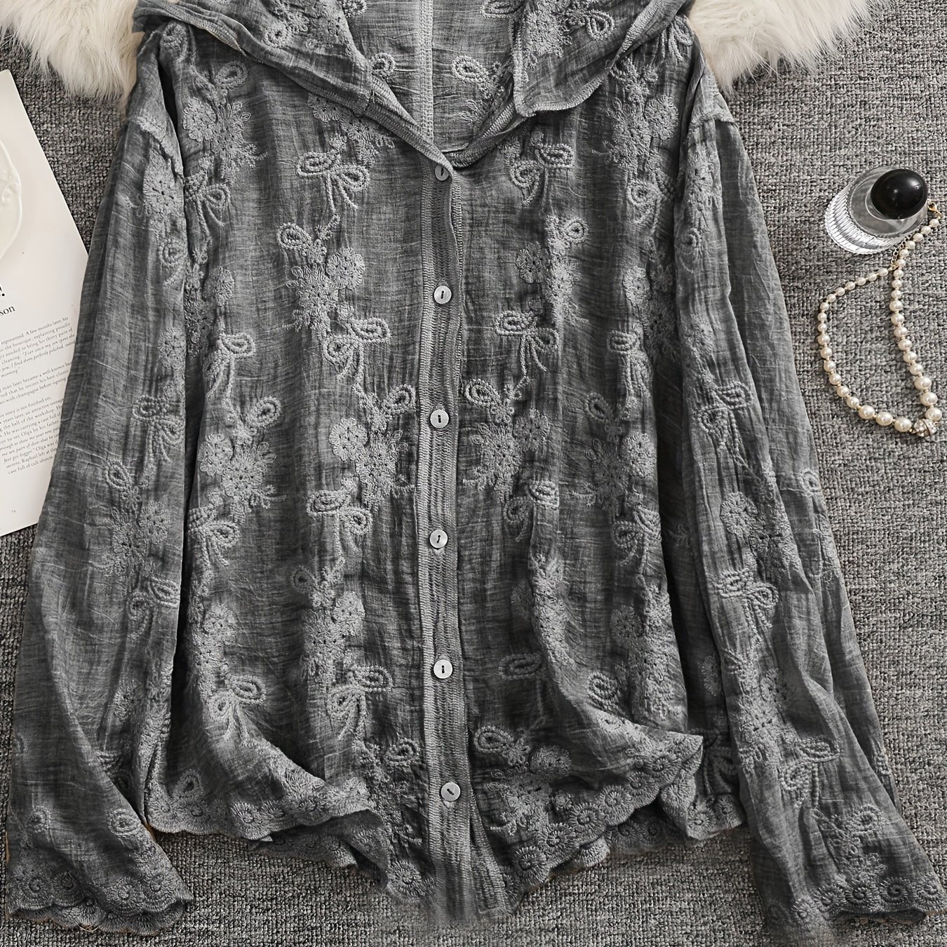 Image of Directional Autumn And Winter Heavy Embroidery Hooded Solid Color Long Sleeve Short Jacket For Women, New Lightweight Cardigan For Autumn And Winter 2025