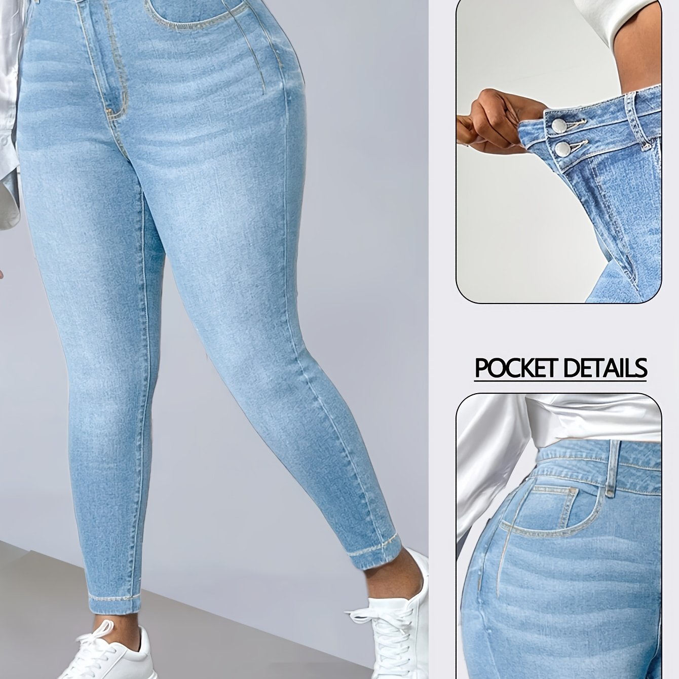 Image of Women's Stretch Sexy Front Panel Pleated Double-layer Wide Waist 9-length Skinny Jeans