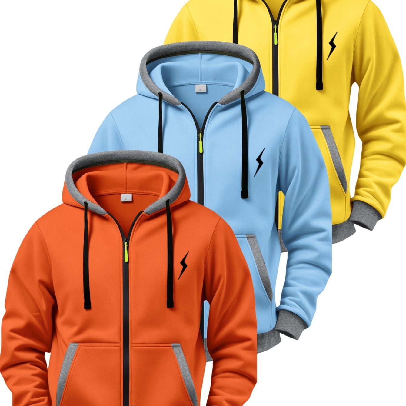 TEMU 3pcs Set Full-zip Hooded Cardigan Sweatshirt, Contrast Edge Minimalist Lightning Small Symbol Print Loose Casual Jacket