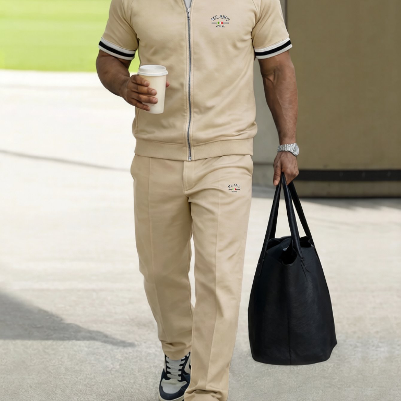 2pcs Set: Men's Casual Sportswear - Baseball Collar Short-sleeve Jacket + Drawstring Pants (multiple Colors )