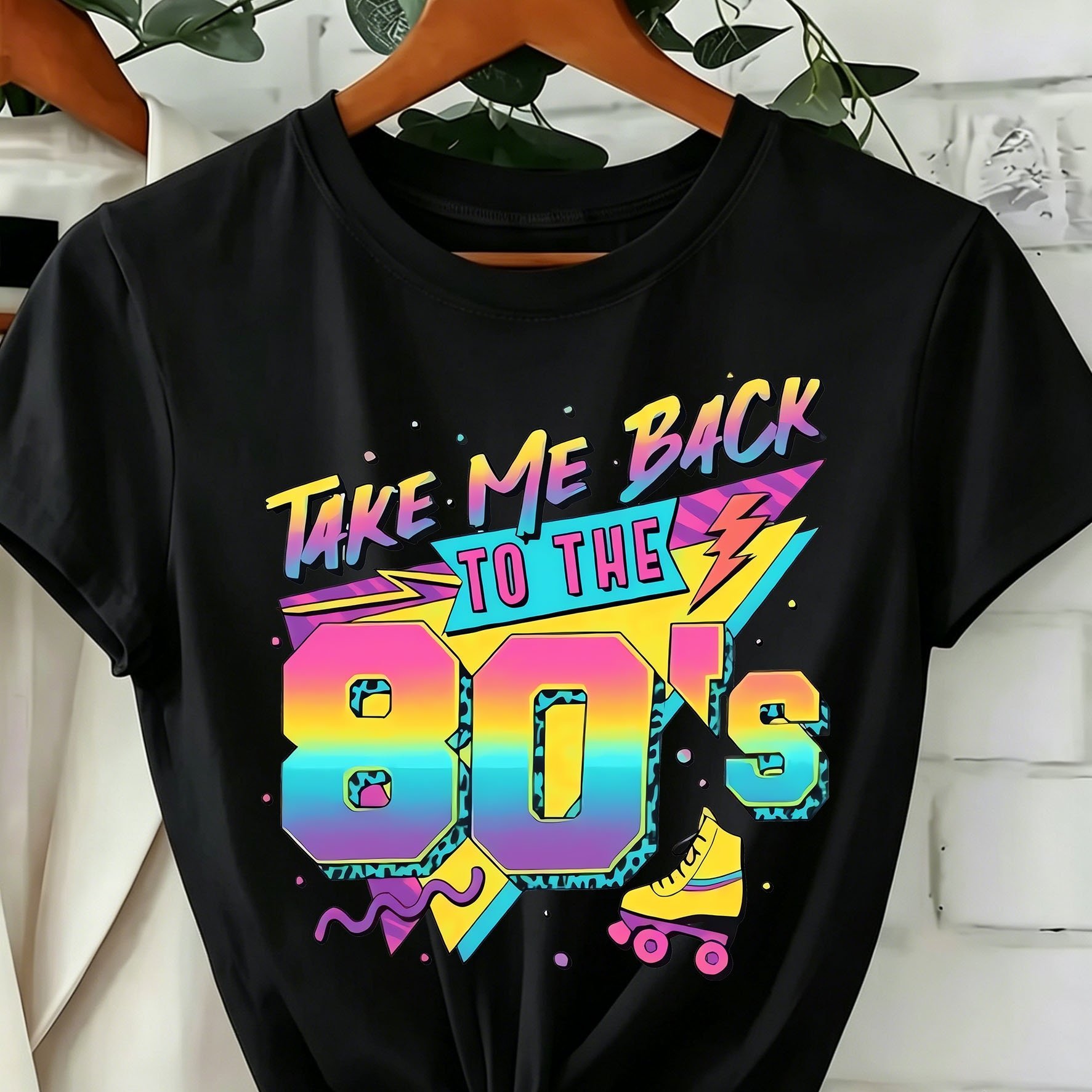 TEMU aux années 80, style vintage - T-shirt imprimé tendance pour femme printemps/été, ! Haut à col ras du cou et manches courtes, parfait pour /été,