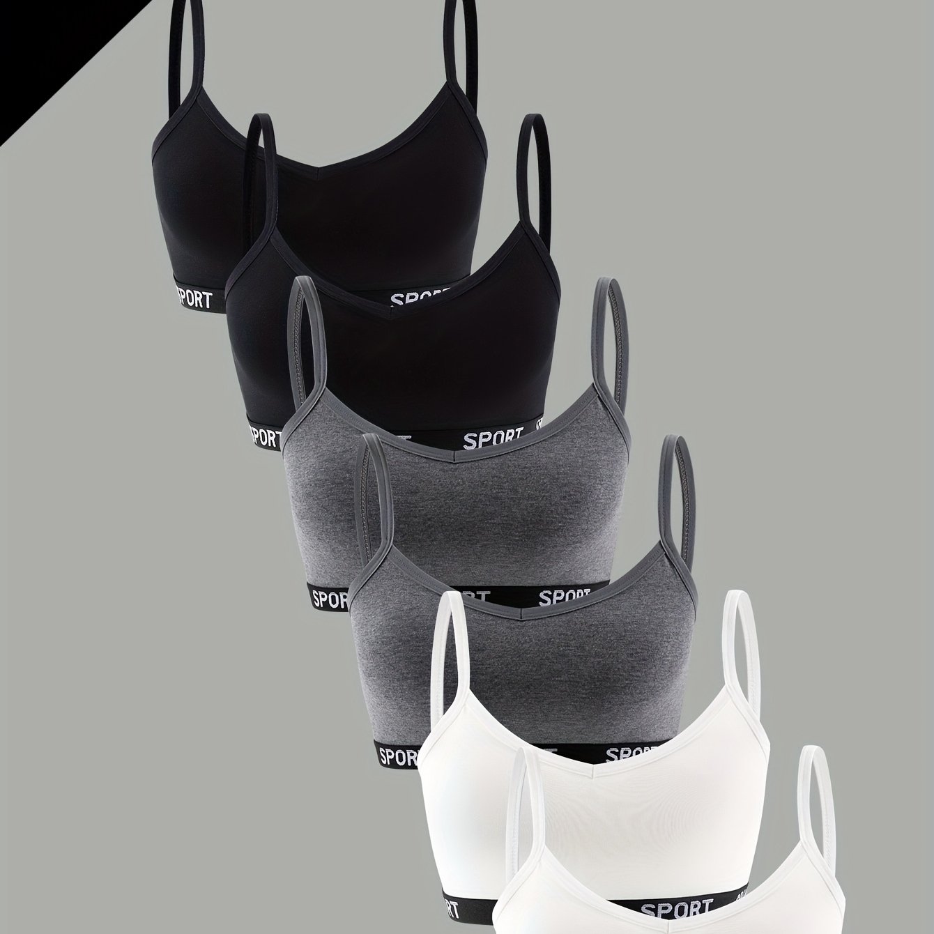 Image of 6pcs Girls' Sports Bras, Wire-free Vests, Growth Period Student Underwear, 9-14