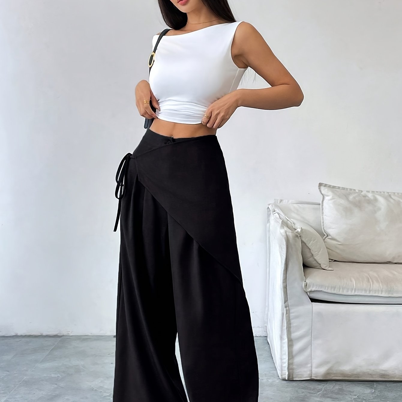 TEMU Women' Color Cross-strap Loose Casual Pants