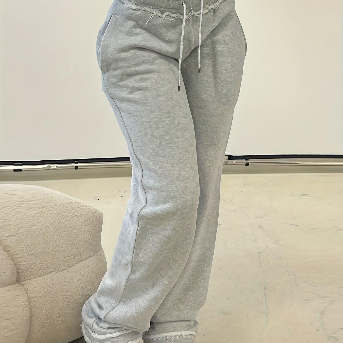 Image of Solid Color Straight Leg Sweatshirt Pants With Pocket - Machine Washable Sweater Trousers, & Dressy Outfits For Jeans Or Blouses, Wear (compatible With Skirts/shirts)