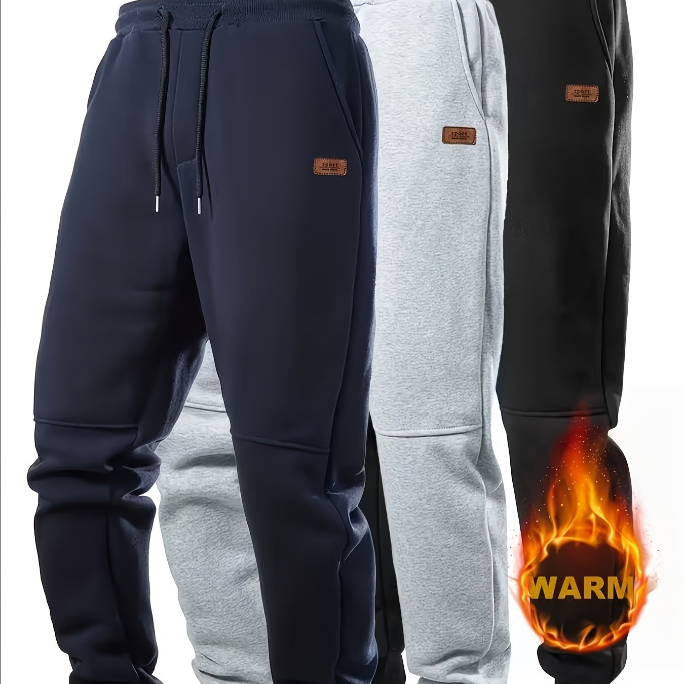 TEMU 3pcs Men's Stretch Loose Casual Sports Pants, High-quality -lined Winter Sweatpants, Great For Outdoor Use & Gifts, Creative Christmas Presents