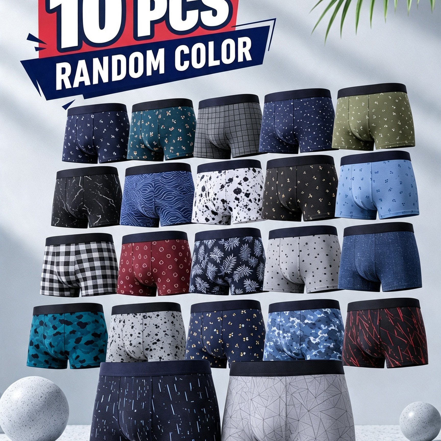 Image of Weimage Random Men's Underwear 10pcs, Random Pattern, Elastic Comfortable Fabric, Flat Corner Short Legs Without Curling Edges, Home Underwear Set, Suitable For Daily Life And Sports Fitness