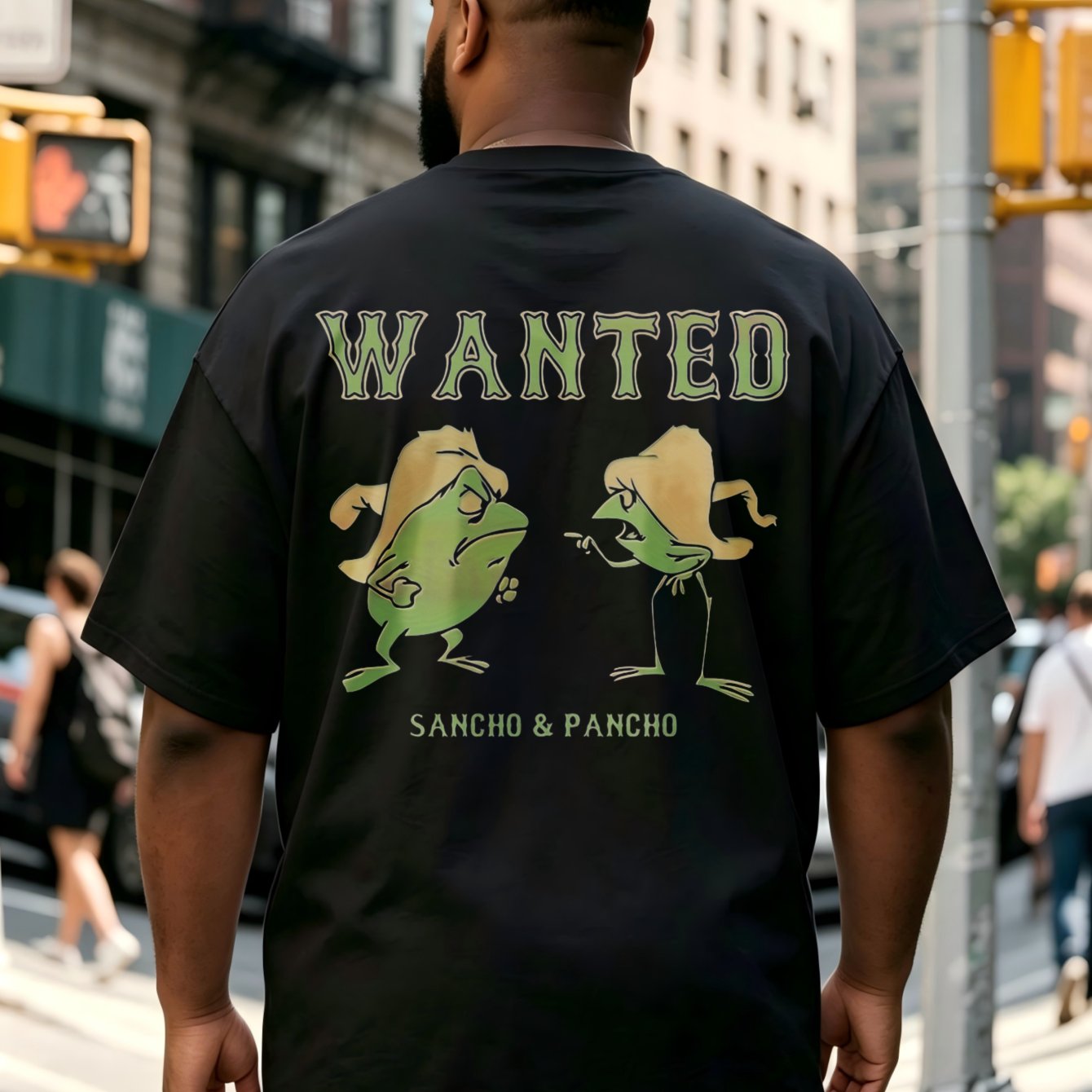 Wanted And Pancho Funny Cartoon Print Unisex T-shirt Black Cotton Short Sve Casual Streetwear Tre Ndy Daily Wear Gift For H-ims Her Day Present Percent Cotton Urban Style Men Clothing, Plus Size