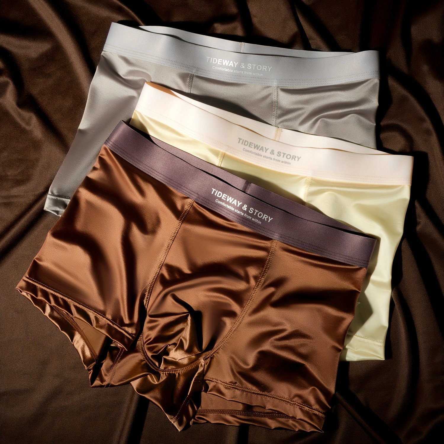 Image of 3pcs Random Color Mixing Set High-end Light Luxury 's Underwear Nude Feeling, Smooth, Sporty And Breathable Men's Boxer Shorts (four-corner Pants)