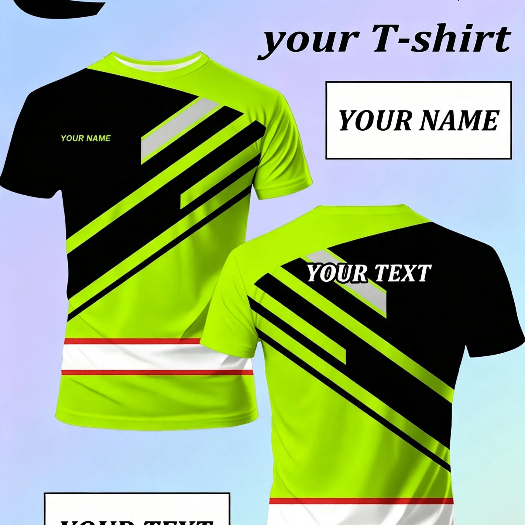TEMU Customizable Men's Crew Neck T-shirt With Print, Personalized Text, Casual Daily Wear, Personalized Short Sleeves, Vibrant , , High-, Machine