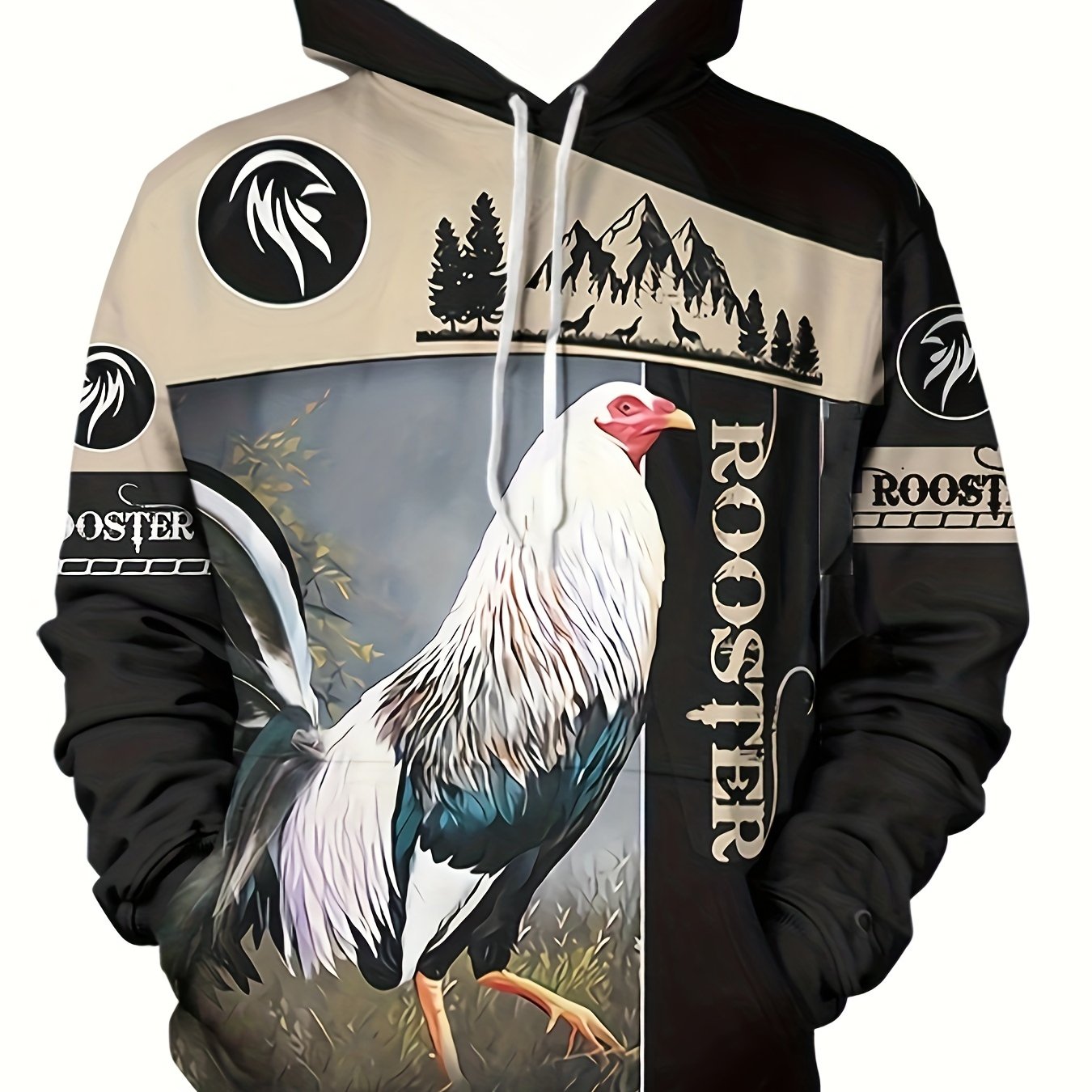 TEMU Rooster Print Hoodie, Cool Hoodies For Men, Men's Casual Graphic Design Hooded Sweatshirt Streetwear For Winter Fall, As Gifts