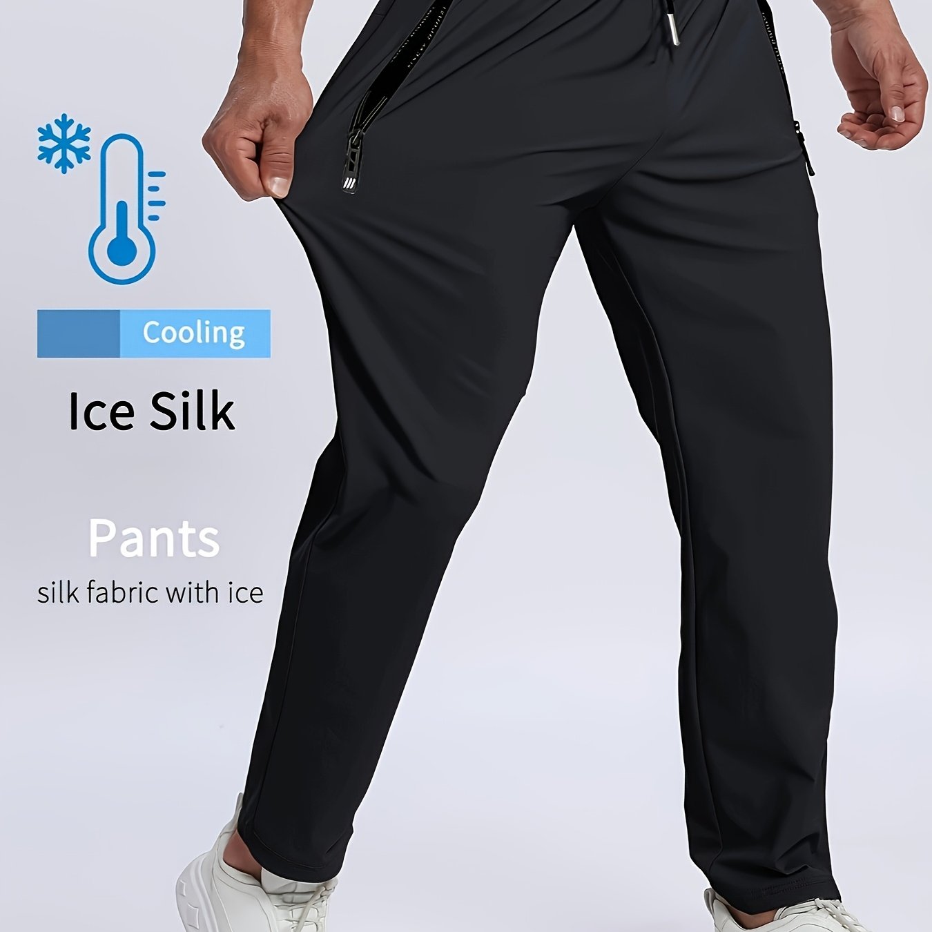 TEMU Men's Summer Sports Pants With Zippers, Lightweight Trendy Trousers, Versatile Straight Casual Long Pants, Breathable And Comfortable For