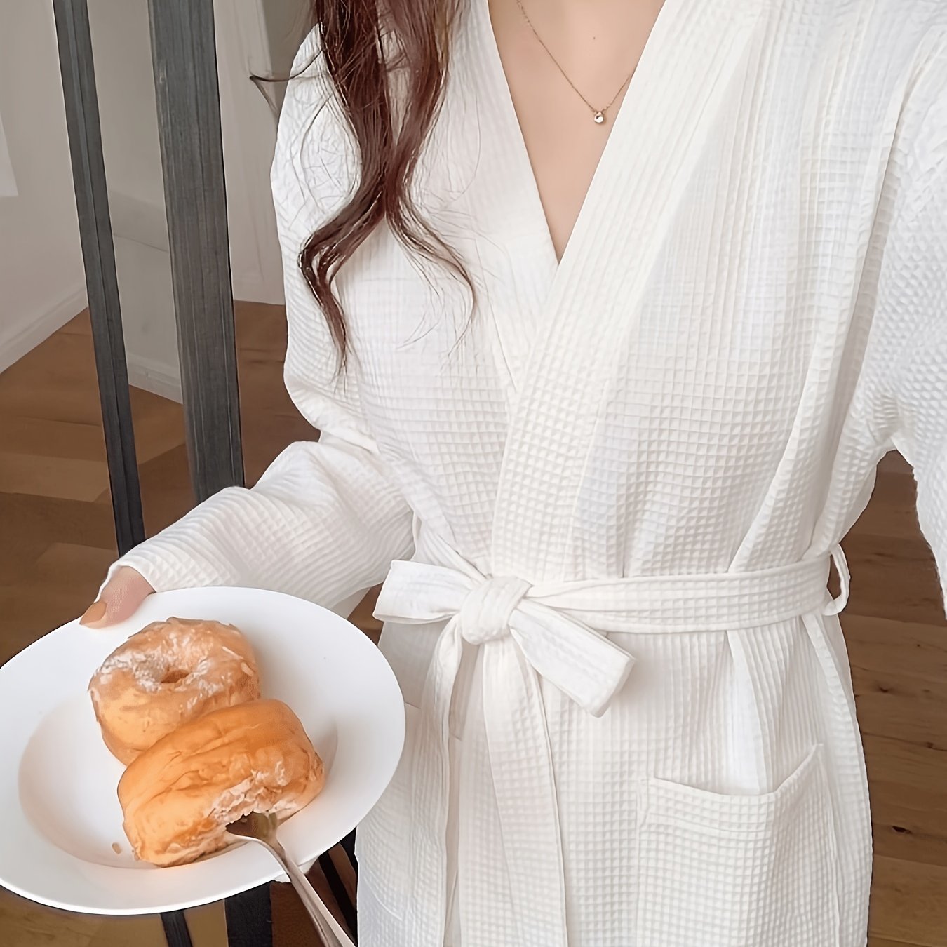 TEMU Peignoir Tendance Loisirs Printemps et Automne 2026 Manches Longues Ample Taille Plus Robe de Bain Style Pure Desire Doux Facile Mi-Longue