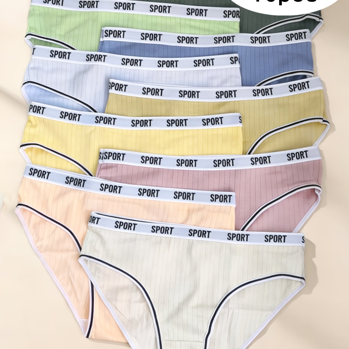 Image of 10pcs Women's Underwear In Random Colors, Comfortable And Breathable Briefs, Suitable For Daily Wear And Sports, Featuring Letter Prints And Mixed Colors, Autumn/winter Style