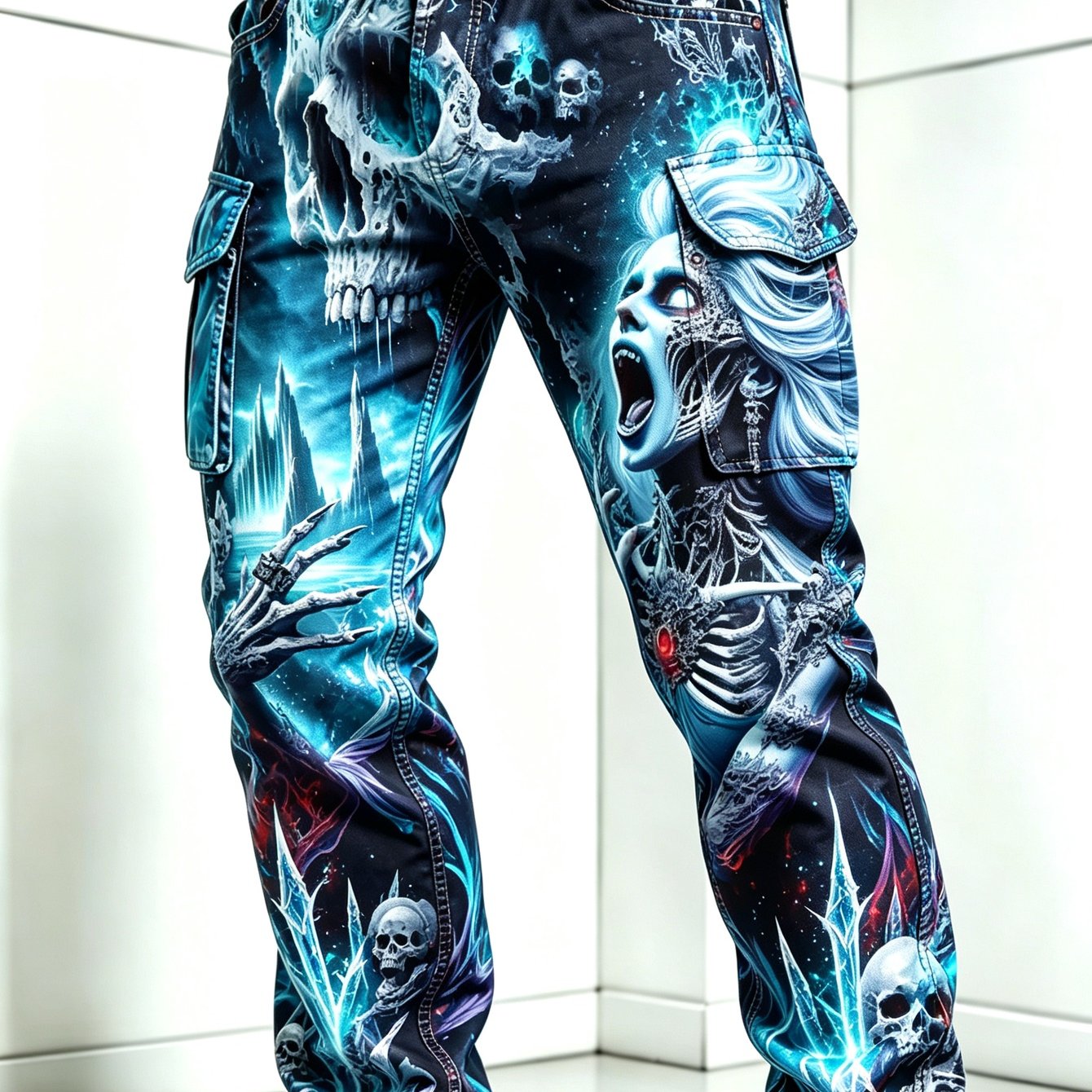 Image of Unisex Gothic Ice Witch Cargo Pants Casual Streetwear Trousers Suitable For Daily Wear And Party-multi-pocket Tactical Cargo Pants Halloween Camping Fishing Outdoor Work Outfits Back To School