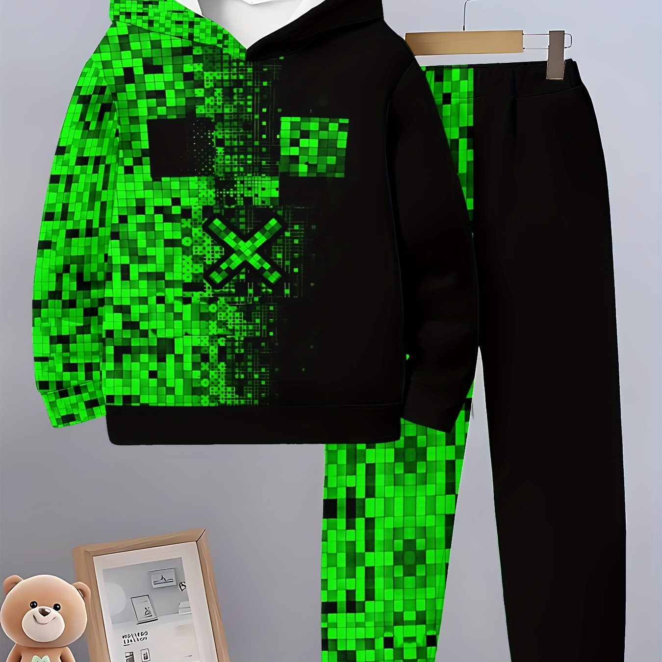 Image of Boys' Printed Casual Hoodie Set For Spring And Autumn, Long Sleeve Sportswear, Boys Outdoor Hoodie Set, Perfect For Outdoor, Boys Tracksuit Set