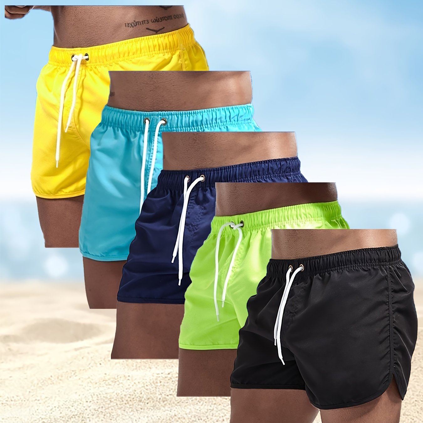 Men's Quick-Dry Board Shorts with Pockets & Drawstring