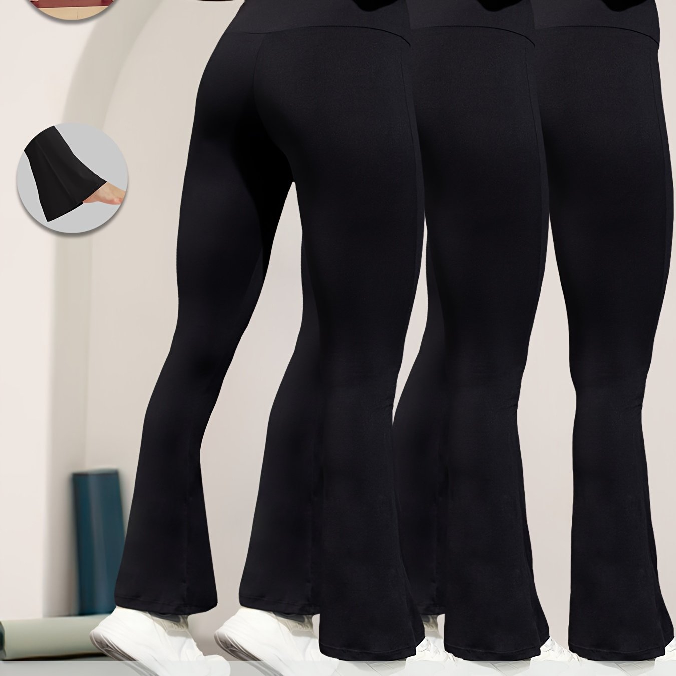 3-pack Women' Soft High-waist Flare Pants, Leggings Tummy Control Soft Bootleg Bell Bottoms